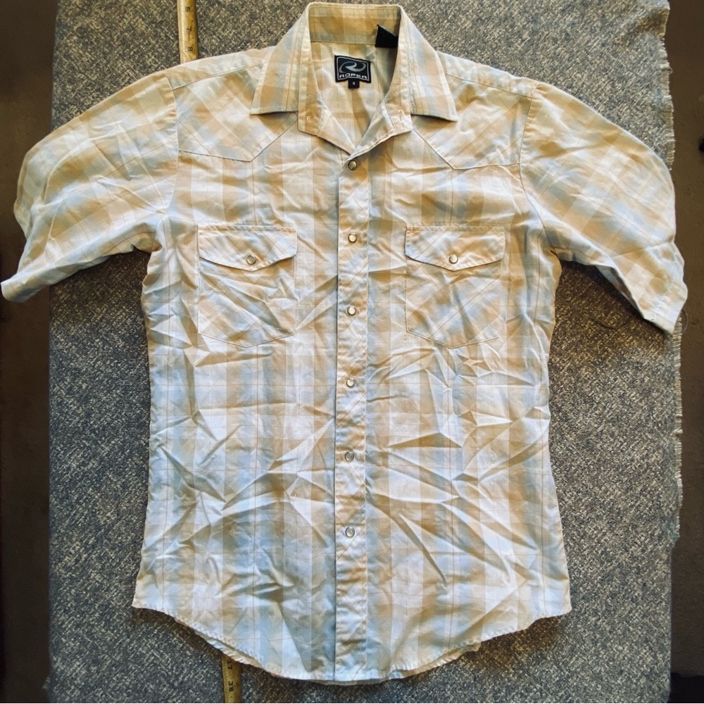 Roper Western Button Snap Shirt Reinforced Shoulder Orange Cowboy Plaid Small